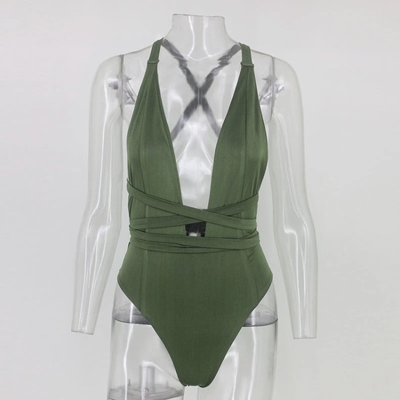 Super Sexy Olive Green one piece bathing suit - Picture 3 of 8